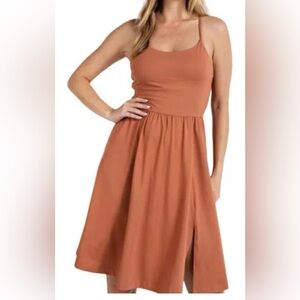 NWT RAE MODE L Athleisure Slit Dress In Almond Pink With built in bra